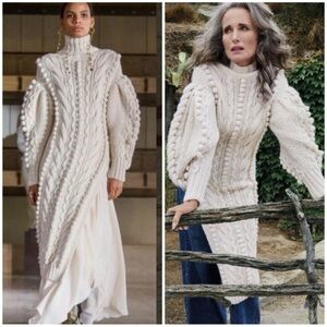 ULLA JOHNSON Frida Cable Knit Tunic Cream Wool Sweater Dress SZ XS/S